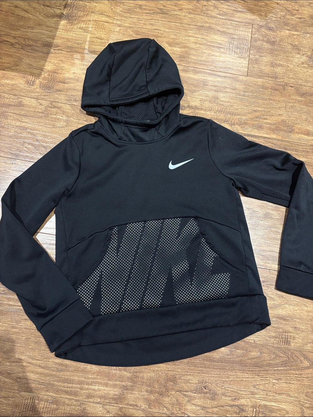 Nike Black Hooded Pullover with White Swoosh, breathable/pony hood